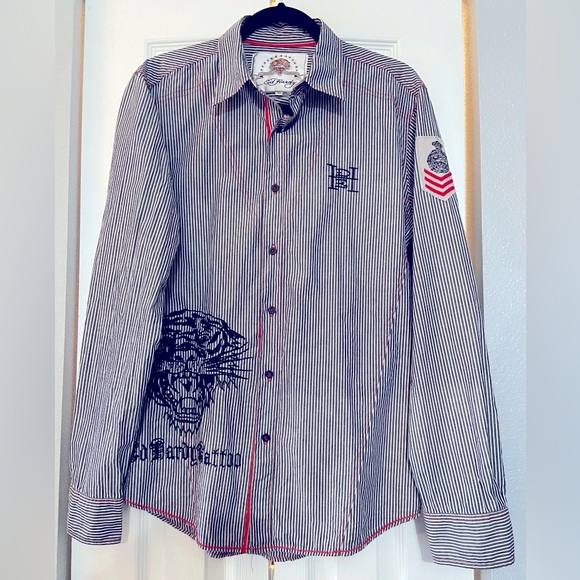 Ed Hardy Other - Ed Hardy Men’s Shirt Black White Felt Tiger Tattoo Flocked 3D Snap Button